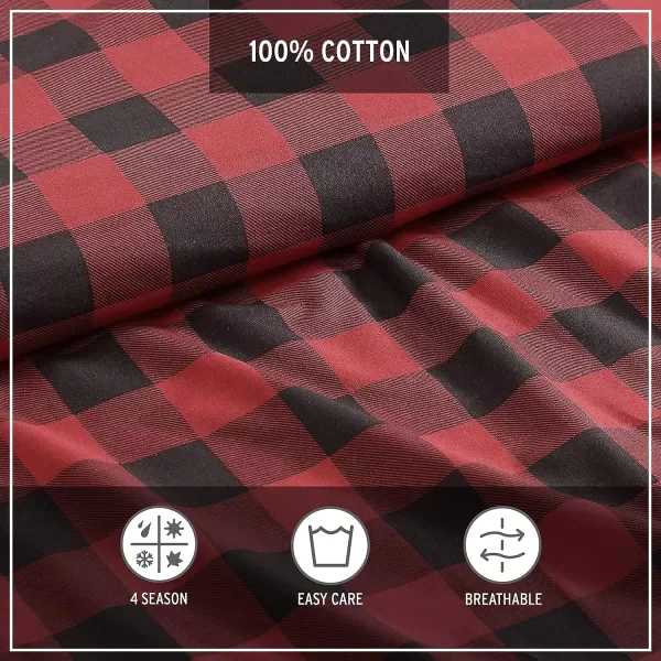 Eddie Bauer  Twin Duvet Cover Set Cotton Reversible Bedding Buffalo Plaid Home Decor for All Seasons RedBlack TwinComforter Set King RedBlack