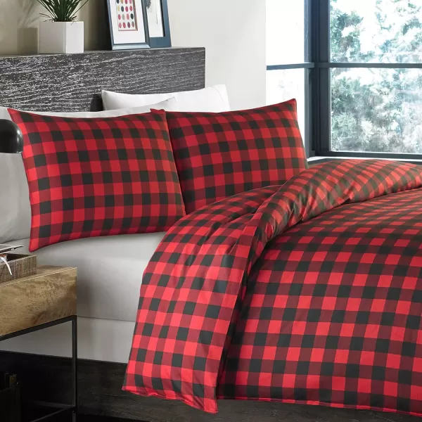 Eddie Bauer  Twin Duvet Cover Set Cotton Reversible Bedding Buffalo Plaid Home Decor for All Seasons RedBlack TwinDuvet Set King RedBlack