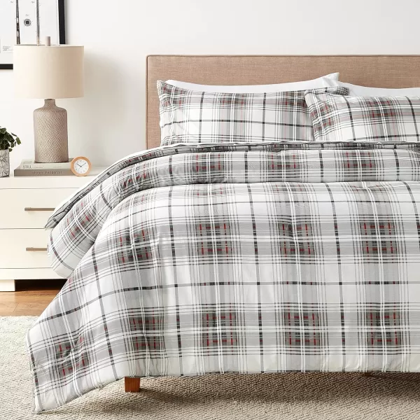 Eddie Bauer  Twin Duvet Cover Set Cotton Reversible Bedding with Matching Sham Plaid Home Decor for All Seasons Alder CharcoalRed TwinKing Comforter Set