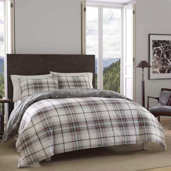 Eddie Bauer  Twin Duvet Cover Set Cotton Reversible Bedding with Matching Sham Plaid Home Decor for All Seasons Alder CharcoalRed TwinKing Comforter Set