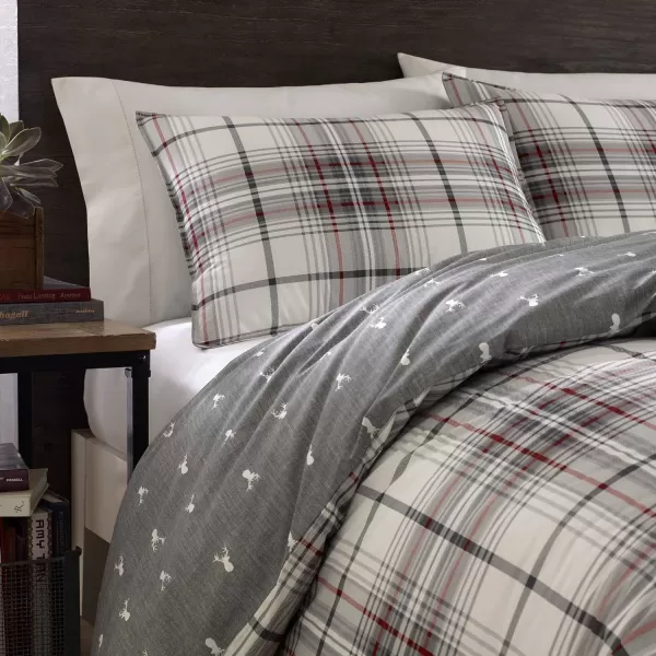 Eddie Bauer  Twin Duvet Cover Set Cotton Reversible Bedding with Matching Sham Plaid Home Decor for All Seasons Alder CharcoalRed TwinKing Comforter Set