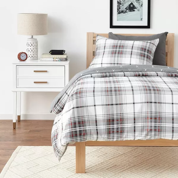 Eddie Bauer  Twin Duvet Cover Set Cotton Reversible Bedding with Matching Sham Plaid Home Decor for All Seasons Alder CharcoalRed TwinTwin Duvet Set