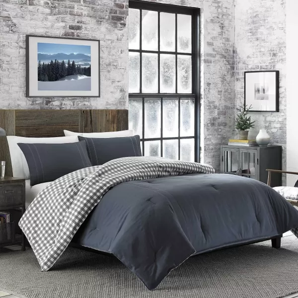 Eddie Bauer  Twin Duvet Cover Set Cotton Reversible Bedding with Matching Sham Stylish Home Decor Kingston Charcoal TwinQueen Charcoal