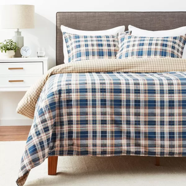 Eddie Bauer  Twin Duvet Cover Set Reversible Bedding with Matching Sham Plaid Home Decor for All Seasons Port Gamble Blue TwinQueen