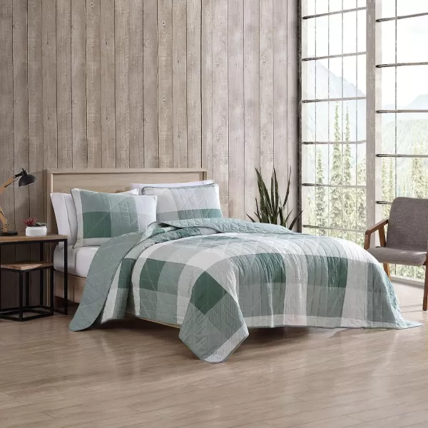 Eddie Bauer  Twin Quilt Set Cotton Reversible Bedding with Matching Sham Medium Weight Home Decor Boulder Grey TwinKing Green