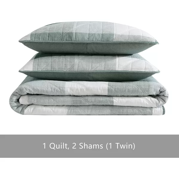 Eddie Bauer  Twin Quilt Set Cotton Reversible Bedding with Matching Sham Medium Weight Home Decor Boulder Grey TwinKing Green