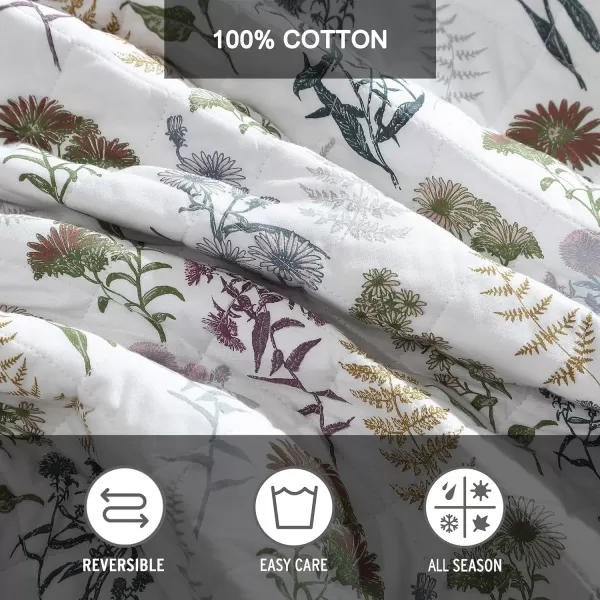 Eddie Bauer  Twin Quilt Set Reversible Cotton Bedding with Matching Sham Classic Floral Home Decor with Plaid Reverse Flower Field Green TwinKing Flower Field Green