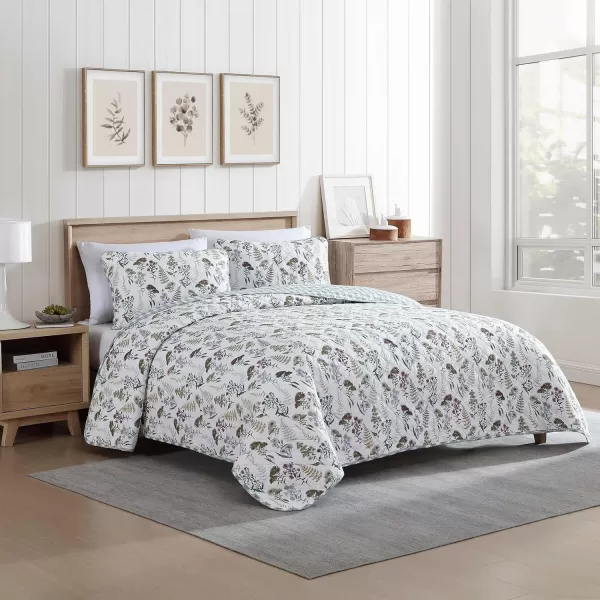 Eddie Bauer  Twin Quilt Set Reversible Cotton Bedding with Matching Sham Classic Floral Home Decor with Plaid Reverse Flower Field Green TwinKing Flower Field Green