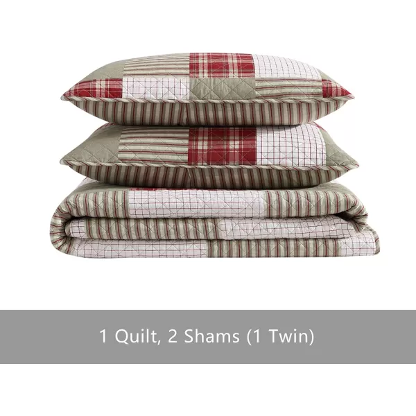 Eddie Bauer  Twin Quilt Set Reversible Cotton Bedding with Matching Sham Home Decor for All Seasons Camano Island Plum TwinRedKhakiIvory King