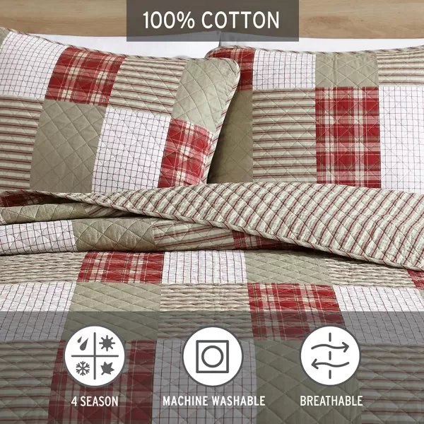 Eddie Bauer  Twin Quilt Set Reversible Cotton Bedding with Matching Sham Home Decor for All Seasons Camano Island Plum TwinRedKhakiIvory King