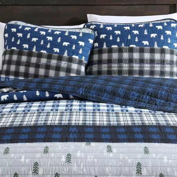 Eddie Bauer  Twin Quilt Set Reversible Cotton Bedding with Matching Sham Lightweight Home Decor for All Seasons Blue Creek Navy TwinKing Navy