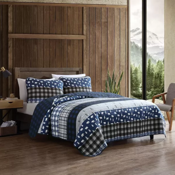Eddie Bauer  Twin Quilt Set Reversible Cotton Bedding with Matching Sham Lightweight Home Decor for All Seasons Blue Creek Navy TwinKing Navy