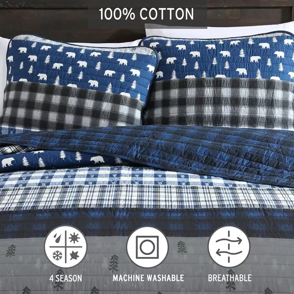 Eddie Bauer  Twin Quilt Set Reversible Cotton Bedding with Matching Sham Lightweight Home Decor for All Seasons Blue Creek Navy TwinKing Navy