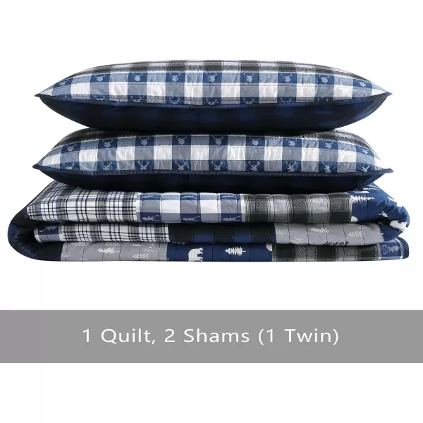 Eddie Bauer  Twin Quilt Set Reversible Cotton Bedding with Matching Sham Lightweight Home Decor for All Seasons Blue Creek Navy TwinKing Navy