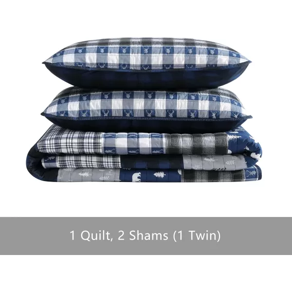 Eddie Bauer  Twin Quilt Set Reversible Cotton Bedding with Matching Sham Lightweight Home Decor for All Seasons Blue Creek Navy TwinQueen Navy