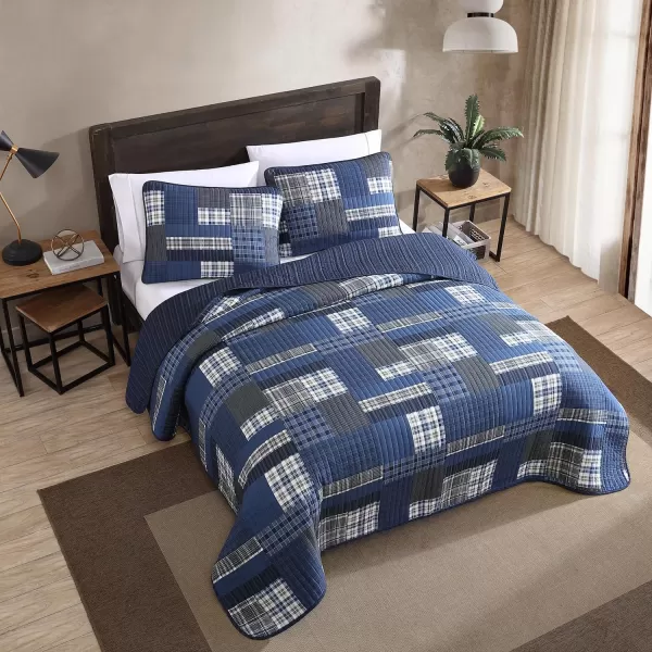 Eddie Bauer  Twin Quilt Set Reversible Cotton Bedding with Matching Sham Lightweight Home Decor for All Seasons Eastmont Navy TwinQueen Navy