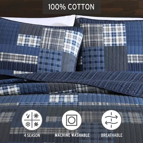 Eddie Bauer  Twin Quilt Set Reversible Cotton Bedding with Matching Sham Lightweight Home Decor for All Seasons Eastmont Navy TwinQueen Navy