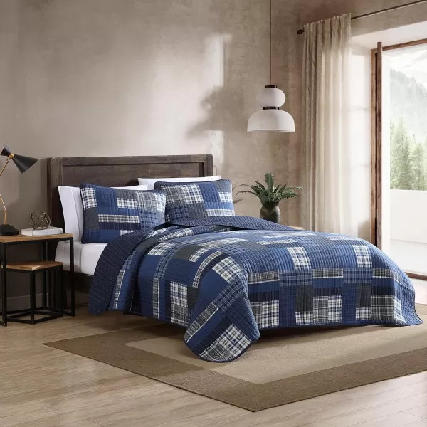 Eddie Bauer  Twin Quilt Set Reversible Cotton Bedding with Matching Sham Lightweight Home Decor for All Seasons Eastmont Navy TwinQueen Navy