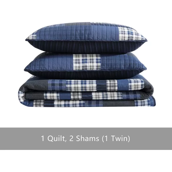 Eddie Bauer  Twin Quilt Set Reversible Cotton Bedding with Matching Sham Lightweight Home Decor for All Seasons Eastmont Navy TwinQueen Navy