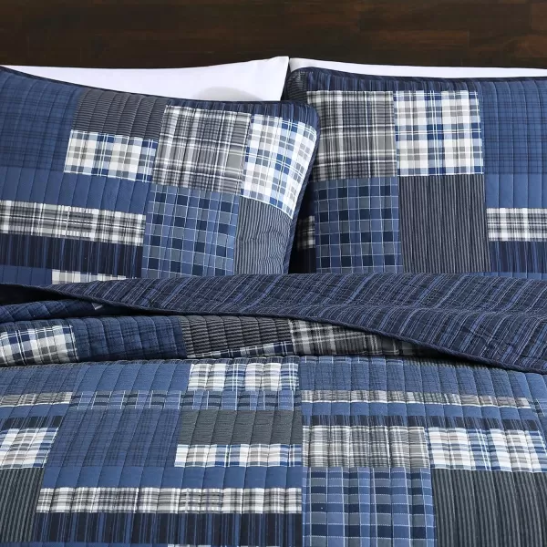Eddie Bauer  Twin Quilt Set Reversible Cotton Bedding with Matching Sham Lightweight Home Decor for All Seasons Eastmont Navy TwinQueen Navy