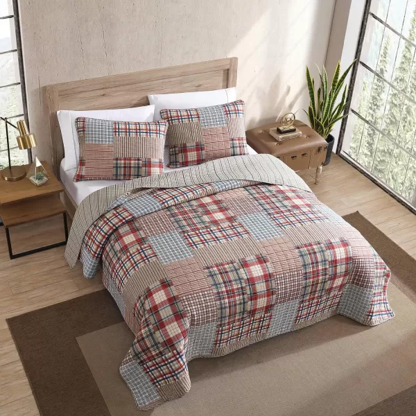 Eddie Bauer  Twin Quilt Set Reversible Cotton Bedding with Matching Sham Lightweight Home Decor for All Seasons Hawthorne Brown TwinKing Brown