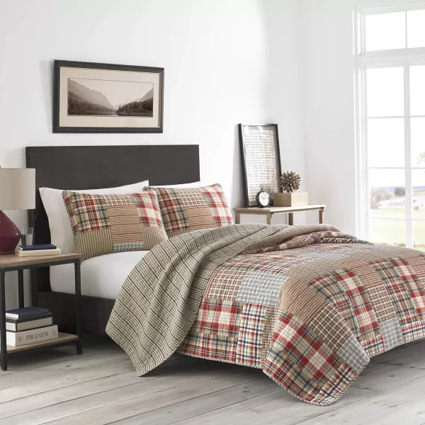 Eddie Bauer  Twin Quilt Set Reversible Cotton Bedding with Matching Sham Lightweight Home Decor for All Seasons Hawthorne Brown TwinQueen Brown