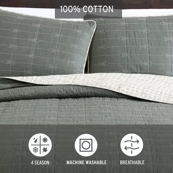 Eddie Bauer  Twin Quilt Set Reversible Cotton Bedding with Matching Sham Lightweight Home Decor for All Seasons Troutdale Green TwinKing