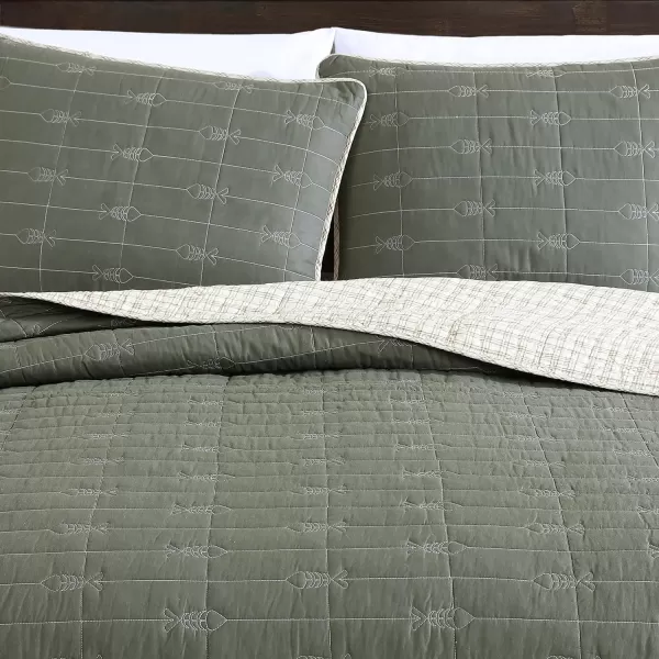 Eddie Bauer  Twin Quilt Set Reversible Cotton Bedding with Matching Sham Lightweight Home Decor for All Seasons Troutdale Green TwinQueen