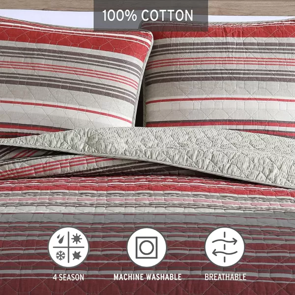 Eddie Bauer  Twin Quilt Set Reversible Cotton Bedding with Matching Sham Lightweight Home Decor for All Seasons Yakima Red TwinYakima Red King