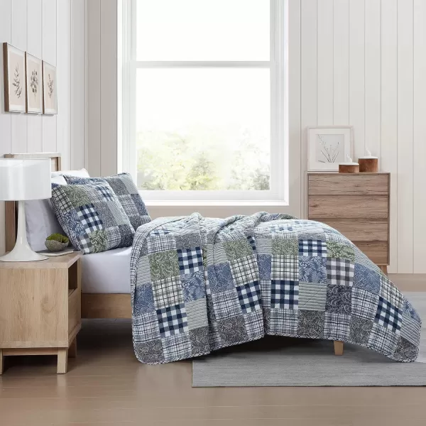 Eddie Bauer  Twin Quilt Set Reversible Cotton Bedding with Matching Sham Patchwork Home Decor with Plaid Reverse Cozy Plaid Patchwork BlueGreen TwinKing Cozy Plaid Patchwork BlueGreen