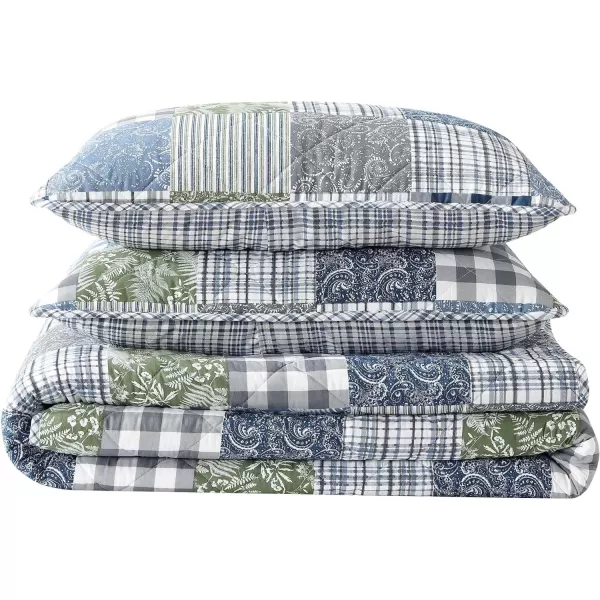 Eddie Bauer  Twin Quilt Set Reversible Cotton Bedding with Matching Sham Patchwork Home Decor with Plaid Reverse Cozy Plaid Patchwork BlueGreen TwinKing Cozy Plaid Patchwork BlueGreen