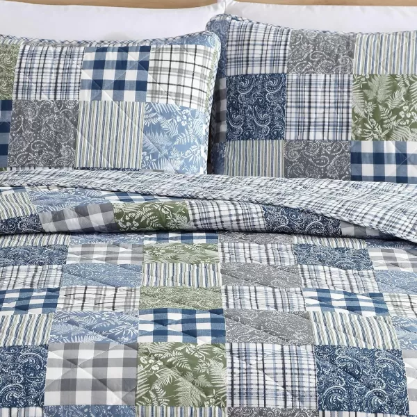 Eddie Bauer  Twin Quilt Set Reversible Cotton Bedding with Matching Sham Patchwork Home Decor with Plaid Reverse Cozy Plaid Patchwork BlueGreen TwinKing Cozy Plaid Patchwork BlueGreen