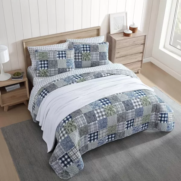 Eddie Bauer  Twin Quilt Set Reversible Cotton Bedding with Matching Sham Patchwork Home Decor with Plaid Reverse Cozy Plaid Patchwork BlueGreen TwinKing Cozy Plaid Patchwork BlueGreen