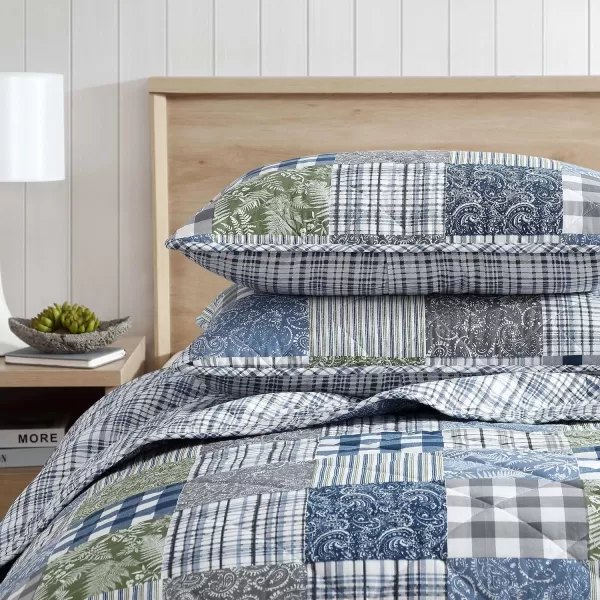 Eddie Bauer  Twin Quilt Set Reversible Cotton Bedding with Matching Sham Patchwork Home Decor with Plaid Reverse Cozy Plaid Patchwork BlueGreen TwinKing Cozy Plaid Patchwork BlueGreen