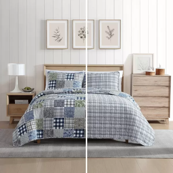 Eddie Bauer  Twin Quilt Set Reversible Cotton Bedding with Matching Sham Patchwork Home Decor with Plaid Reverse Cozy Plaid Patchwork BlueGreen TwinKing Cozy Plaid Patchwork BlueGreen