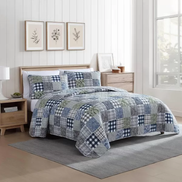 Eddie Bauer  Twin Quilt Set Reversible Cotton Bedding with Matching Sham Patchwork Home Decor with Plaid Reverse Cozy Plaid Patchwork BlueGreen TwinKing Cozy Plaid Patchwork BlueGreen