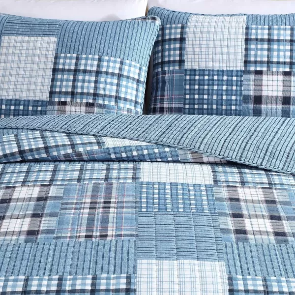 Eddie Bauer  Twin Quilt Set Reversible Cotton Bedding with Matching Sham Patchwork Plaid Home Decor Hawthorne Blue TwinKing Hawthorne Blue