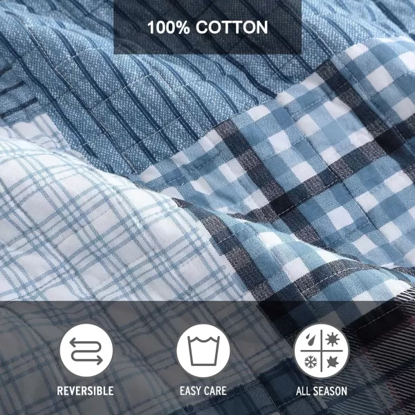 Eddie Bauer  Twin Quilt Set Reversible Cotton Bedding with Matching Sham Patchwork Plaid Home Decor Hawthorne Blue TwinTwin Hawthorne Blue