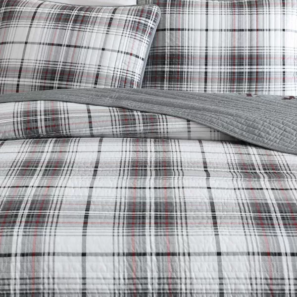 Eddie Bauer  Twin Quilt Set Reversible Cotton Bedding with Matching Sham Plaid Home Decor for All Seasons Alder Plaid Grey TwinKing Alder Plaid Grey