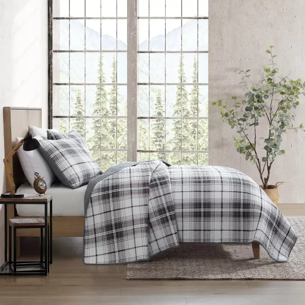 Eddie Bauer  Twin Quilt Set Reversible Cotton Bedding with Matching Sham Plaid Home Decor for All Seasons Alder Plaid Grey TwinKing Alder Plaid Grey