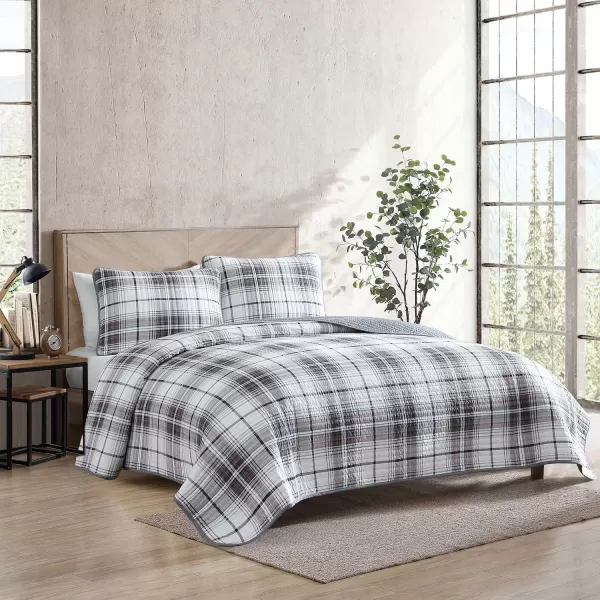 Eddie Bauer  Twin Quilt Set Reversible Cotton Bedding with Matching Sham Plaid Home Decor for All Seasons Alder Plaid Grey TwinKing Alder Plaid Grey