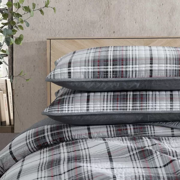 Eddie Bauer  Twin Quilt Set Reversible Cotton Bedding with Matching Sham Plaid Home Decor for All Seasons Alder Plaid Grey TwinQueen Alder Plaid Grey