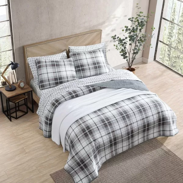 Eddie Bauer  Twin Quilt Set Reversible Cotton Bedding with Matching Sham Plaid Home Decor for All Seasons Alder Plaid Grey TwinQueen Alder Plaid Grey