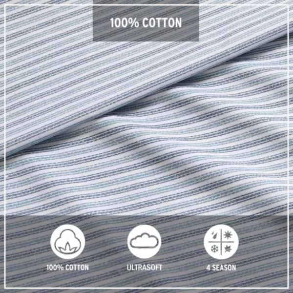 Eddie Bauer  Twin Sheets Cotton Percale Bedding Set Crisp amp Cool Home Decor Eddies Oar 3 pieces Twin White and BlueFull Ticking Stripe BlueWhite