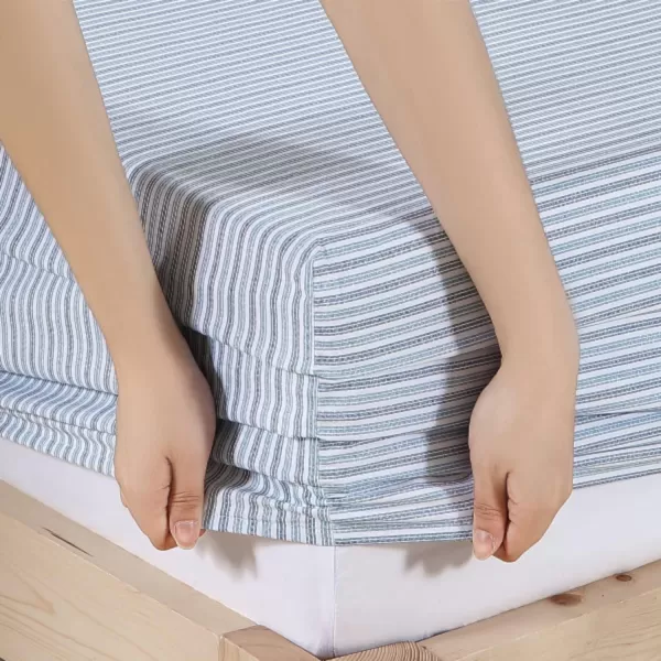 Eddie Bauer  Twin Sheets Cotton Percale Bedding Set Crisp amp Cool Home Decor Eddies Oar 3 pieces Twin White and BlueTwin Ticking Stripe BlueWhite