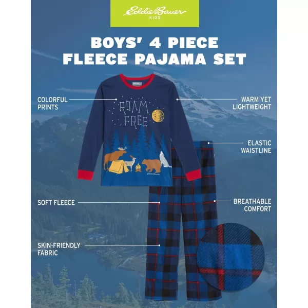 Eddie Bauer Boys Pajama Set  Cozy Fleece Winter Sleepwear Set  4 Piece Long Sleeve Shirt and Pants Sizes 512BlueGrey