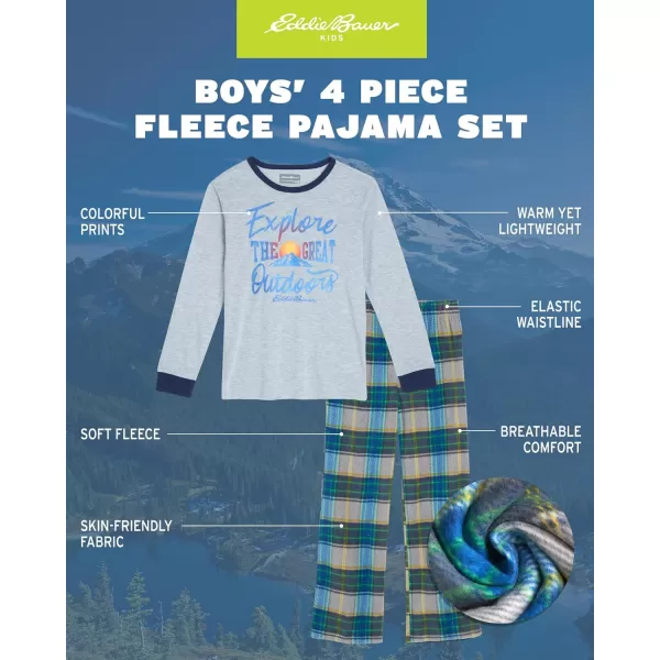 Eddie Bauer Boys Pajama Set  Cozy Fleece Winter Sleepwear Set  4 Piece Long Sleeve Shirt and Pants Sizes 512Grey