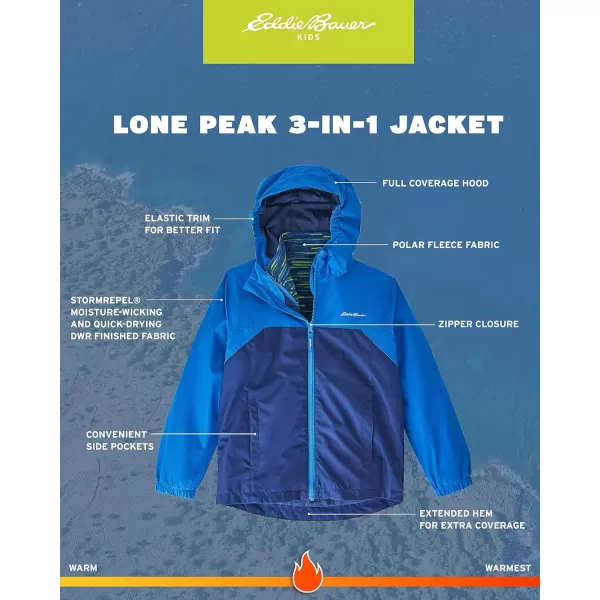 Eddie Bauer Boys Rain Jacket  Lone Peak Waterproof 3in1 Insulated Windbreaker Coat with Removable Fleece Lining 520Nautical Blue