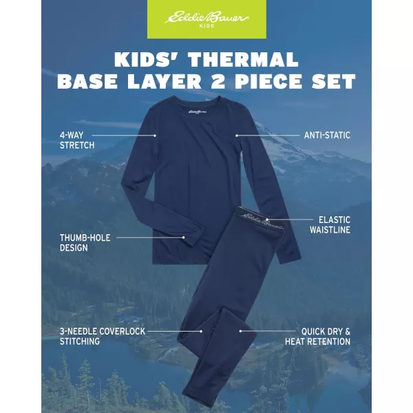 Eddie Bauer Boys and Girls Thermal Underwear Set  2 Piece Performance Base Layer Long Sleeve TShirt Top and Bottom 516Navy Blue