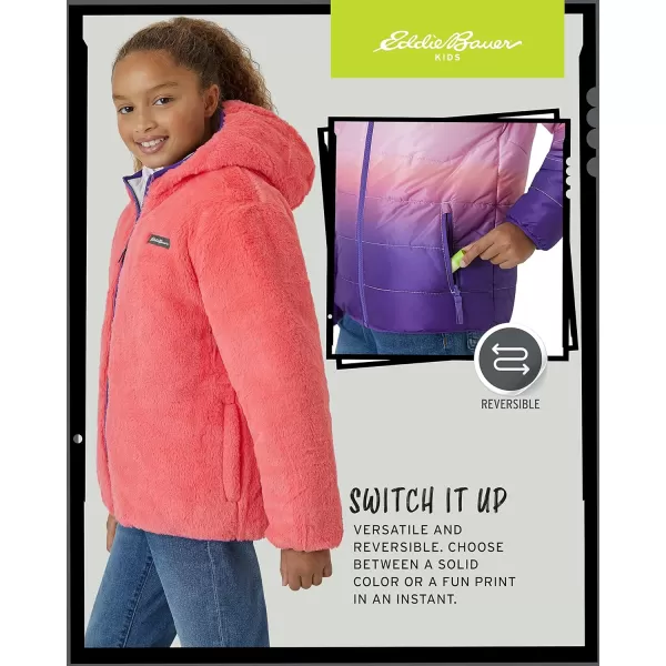 Eddie Bauer Girls Reversible Jacket  Deer Harbor Waterproof Lightweight Puffer Coat with Faux Shearling Lining 520Blush